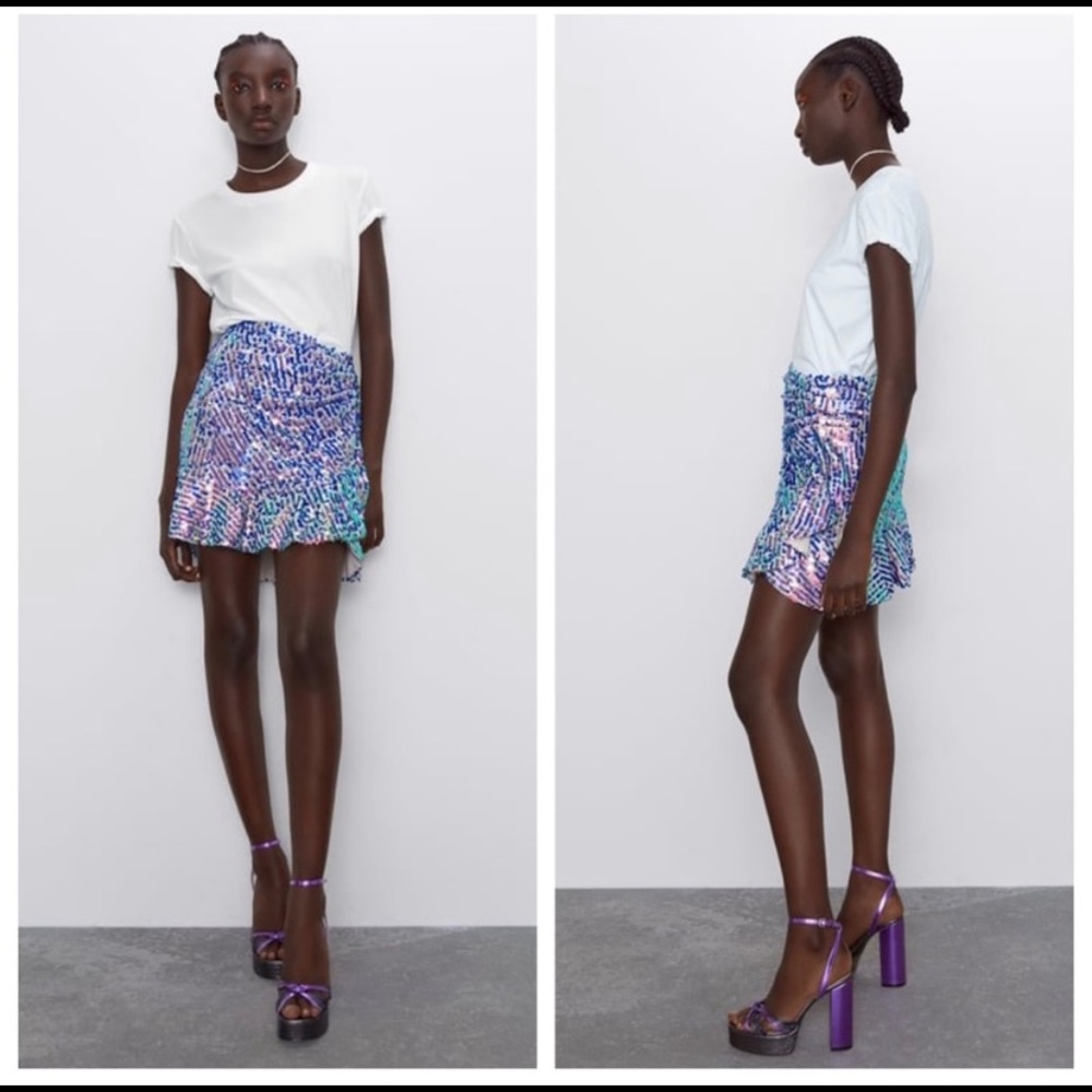 COPY - Zara Sequined Mini Skirt With Ruffle Trim S